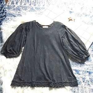 Altar'd State Oversize Puff Sleeve Weathered Tee with Lace Trim